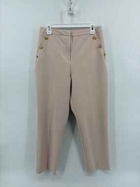 Women's Tailored Cropped Pants with Gold Buttons - Pink Front Crease